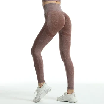 Выстиранные прасковени панталони за фитнес в стил хип-хоп с висока талия, стегнати женски бързо съхнещи безшевни панталони за йога за бягане с пясъчна измиване