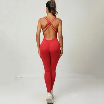 Женски тела за йога, фитнес, фитнес, секси боди с отворен гръб, тела без ръкави, повдигащ, дълги панталони, монтиране на спортен костюм